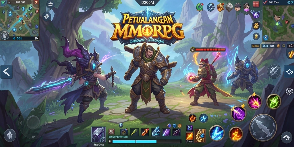 Tangkapan layar D200M menampilkan aksi pertempuran epik dalam dunia MMORPG.