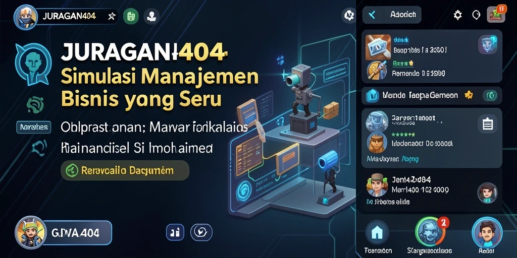 Tampilan gameplay <strong>JURAGAN404</strong> yang menampilkan manajemen bisnis dinamis.